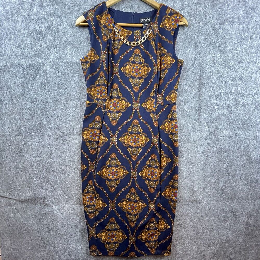 EnFocus Studio Dress Womens 8 Blue Orange Chain Link Maximalist‎ Luxe Necklace